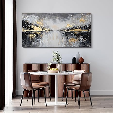 YISXINOAG Canvas Wall Art Modern Abstract Art Wall Decor Black and Gold Wall Decor Canvas Prints Modern Home Decorations Gold Abstract Art on Bathroom, Dining Room Ready to Hang Size 20"X40"