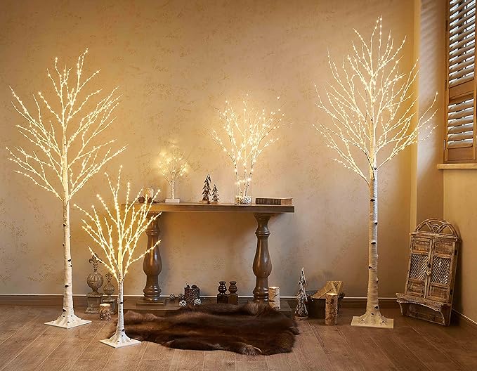 BAOLITVINE Birch Tree with Lights 4FT 200 Fairy Lights, Lighted Trees for Home Fireplace Room Party Thanksgiving Christmas Decoration Inside Outdoor
