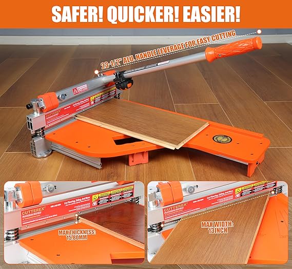 Laminate/Vinyl Floor Cutter, 13” Vinyl Plank Cutter with Wheels – Easy Angle & Length Cutting, Flooring Tools - Cuts Laminate Floor, Engineered Wood, LVP, LVT, VCT, SPC, WPC, HSS Blade/LED Light
