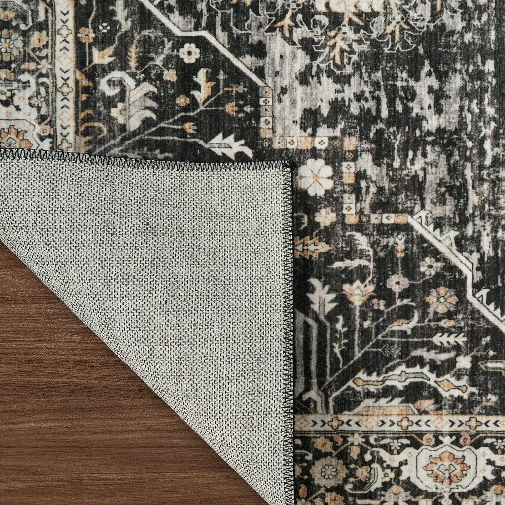 Living Room 12x18 Area Rug - Large Washable Area Rugs with Non Slip Backing Stain Resistant Carpet Indoor Soft Carpets Distressed Decoration Mat for Bedroom Dining Room 12x18 Black