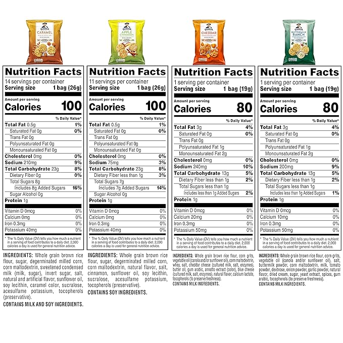 Quaker Rice Crisps, Gluten Free, 4 Flavor Sweet and Savory Variety Mix, Single Serve, 30 count