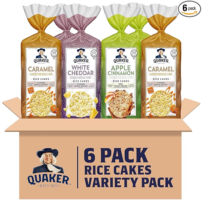 Quaker Large Rice Cakes, Gluten Free, 3 Flavor Variety Pack, 6 Count