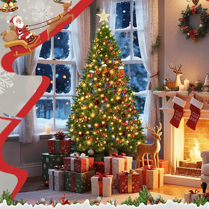 LEVELEVE Premium 6FT Artificial Holiday Christmas Tree w/800 Branch Tips,250 LED Lights for Home,Office,Party Decoration