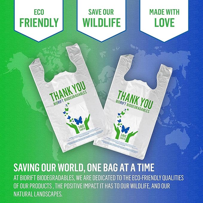 Biodegradable Thank You Bags | 1000 Count - Bulk | Extra Thick, Strong, Recyclable, & Reusable | 100% Biodegradable Shopping Bags, Grocery/Restaurant/Supermarket | 12" x 6.5" x 22" |