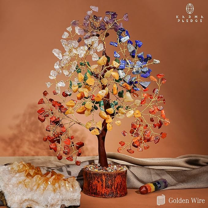 Crystal Tree of Life 7 Chakra Healing Crystals Trees for Home Decor, Office Desk Decor, Boho Decor, Handmade Bonsai Trees for Positive Energy, Money, Good Luck Birthday Gifts for Women, Mom
