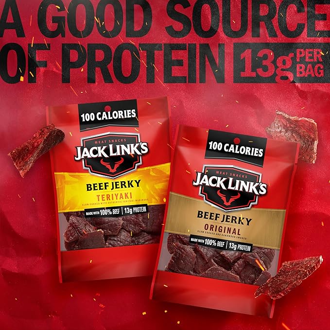 Jack Link's Beef Jerky Variety Pack - Includes Original and Teriyaki Jerky, Bulk Protein Snack Pack, Good Source of Protein, Meat Snacks Made with 100% Beef, Individual Bags - 1.25 Oz (Pack of 9)
