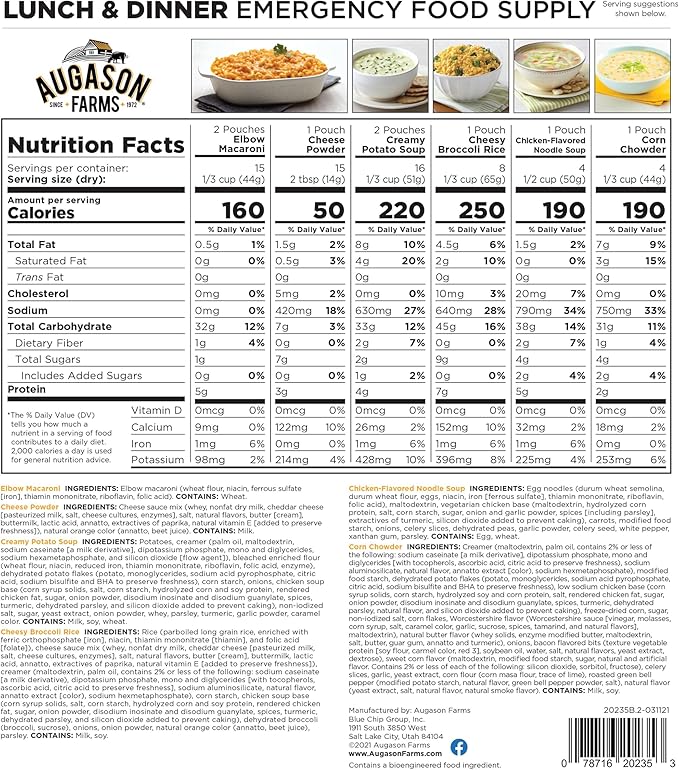 AUGASON FARMS Emergency Food Supply Bucket, 92 Servings, Dehydrated Meal Kit, Variety Pail, Long Shelf Life Just-Add-Water Meals for Disaster Survival Prep, Camping, Hiking, and More
