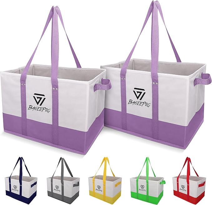 2Pack Collapsible Tote Bags | Large Reusable Grocery Bag | Heavy Duty Shopping Bag with Handles for Food and Storage