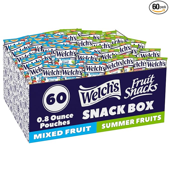 Welch's Fruit Snacks, Mixed Fruit & Summer Fruits Variety Pack, Great for School Lunches, Bulk Pack, Individual Single Serve Bags, 0.8 oz (Pack of 60)