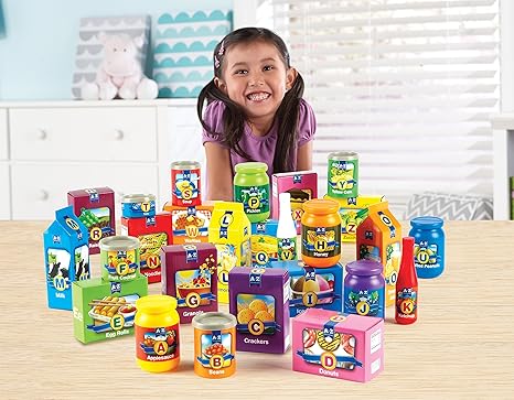 Learning Resources A to Z Alphabet Groceries, Imaginative Play Food, 26 Pieces, Ages 3+, Multi-color (LER7729)