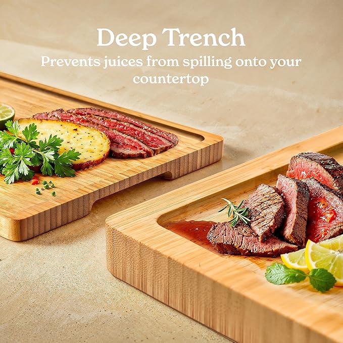 SMIRLY Wooden Cutting Boards For Kitchen Meal Prep & Serving - Bamboo Cutting Board Set with Holder, Charcuterie & Chopping Board, Wood Cutting Board Set, Kitchen Gadgets