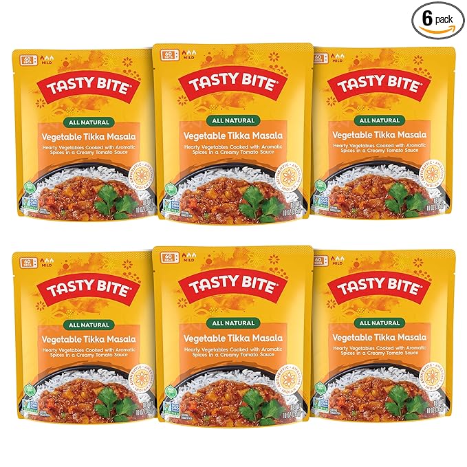 Tasty Bite Vegetable Tikka Masala, 10 Ounce, Pack of 6, Ready to Eat, Microwavable Entree, Vegetables Simmered With Cashews (Packaging may vary)
