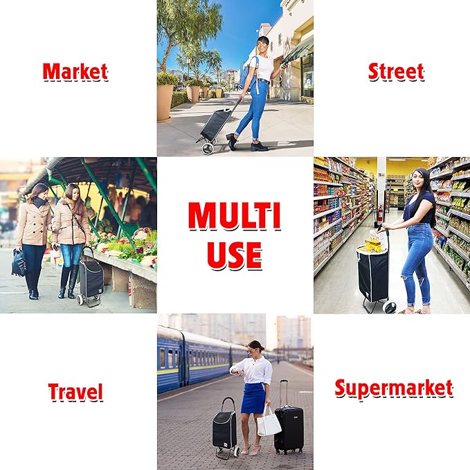 dbest products Trolley Dolly Sport – Foldable Grocery Cart on Wheels – Multi Use Rolling Cart with Removable Bag and Hand Truck Dolly Function, Black