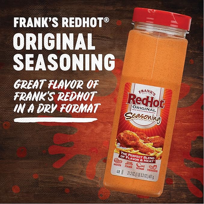 Frank's RedHot Original Seasoning, 21.2 oz (Pack of 6) - Six 21.2 Ounce Containers of Hot Sauce Seasoning Blend of Savory Garlic and Spicy Cayenne Pepper, Perfect for Dry-Rubs