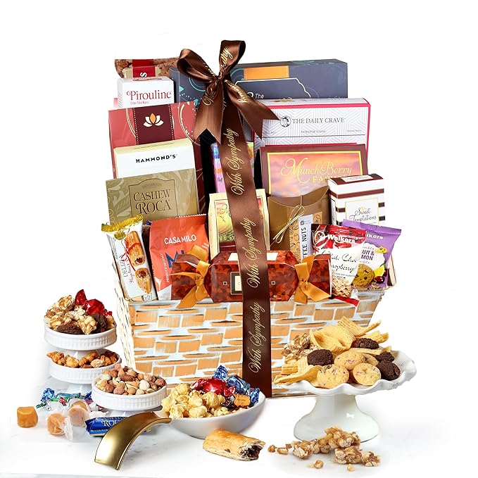 Broadway Basketeers Condolences Gourmet Gift Basket, Kosher Sympathy Food Gift Baskets for Delivery, Perfect Care Package Box or Assorted Snack Gifts for Bereavement, Loss, Funeral, or Shiva