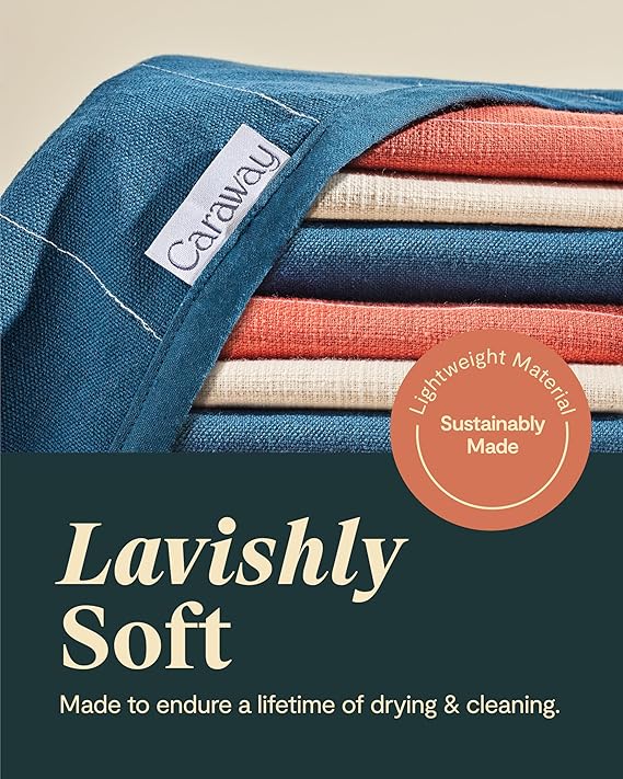Caraway Linen Set - Apron, Pot Holders, Oven Mitts, & Tea Towels - 100% Organic Cotton - Durable, Machine Washable