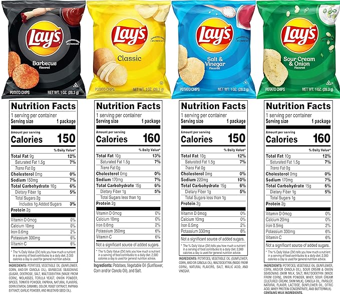 Lay's Potato Chips, 4 Flavor Variety Pack, 1 oz Single Serve Bags, (40 Pack)