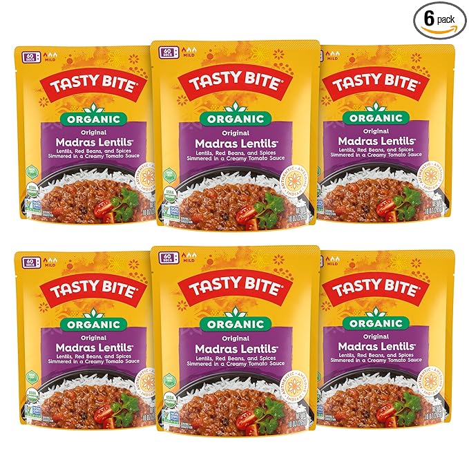 Tasty Bite Organic Madras Lentils, 10 Ounce, Pack of 6, Ready to Eat, Microwavable Entree, Vegetarian