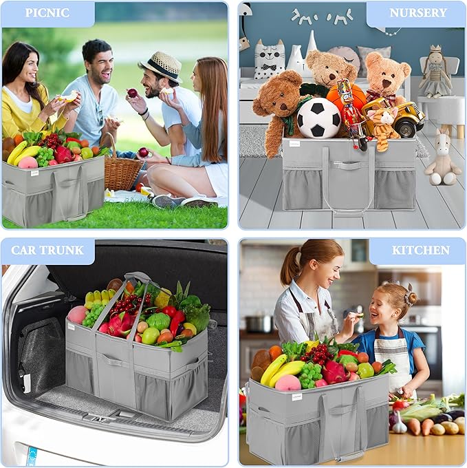Extra Large Utility Tote Bag, 2 Pack Reusable Grocery Bags Heavy Duty, Sturdy Structured Tote Bag with Pockets & Handles, Foldable Shopping Bags for Groceries, Collapsible Totes with Lids 22x11.5x13in