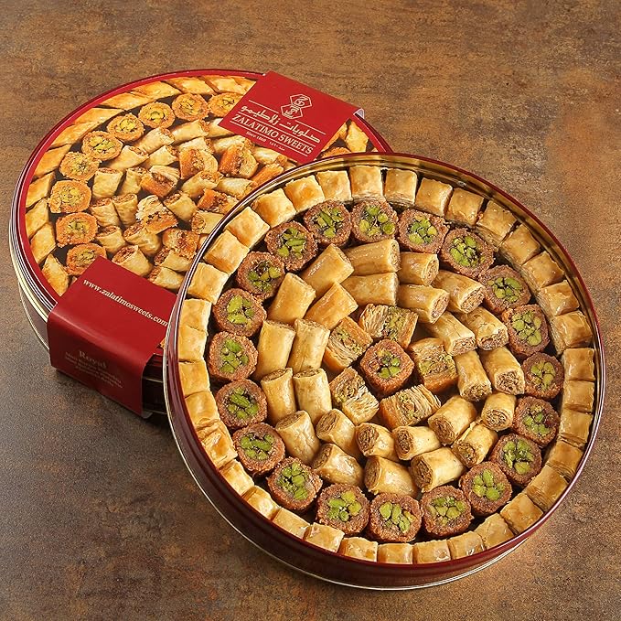 Zalatimo Sweets Since 1860 Cookies Gift Box, 100% Natural Slightly Sweet Shortbread Cookies Variety Pack, Assorted Cookies in Metal Gift Tin, Great for Christmas, Thanksgiving & Birthdays (Pack of 4)