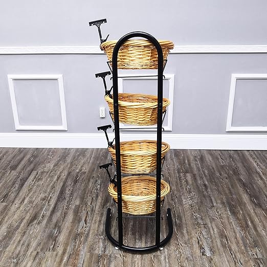 FixtureDisplays® 4 Tier Basket Stand, Sign Clips, Wicker Grocery Store Rack Display, Market Basket Rack Kitchen Toiletry Organizer 15.0" X 16.0 X 47.0" 15603