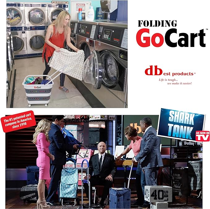 dbest products Folding Gocart Laundry Basket with Wheels, Multi Use Collapsible Grocery Shopping Cart, White