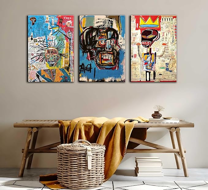 3 Pcs of Street Art Blue Graffiti Wall Decor Print Modern Artist Aesthetics Canvas Paintings Artwork Abstract Picture Poster Man Cave Living Room Bedroom Bathroom Office Home Decorations Ready To Hang