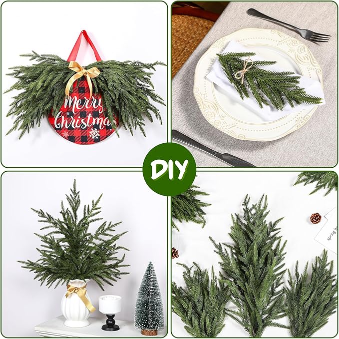 Alupssuc 18 Inch Norfolk Pine Stems, 24 Pcs Real Touch Norfolk Pine Branch, Christmas Greenery Stems for Vase DIY/Garland Making/Table Decoration, Xmas Decor for Indoor, Outdoor & Home