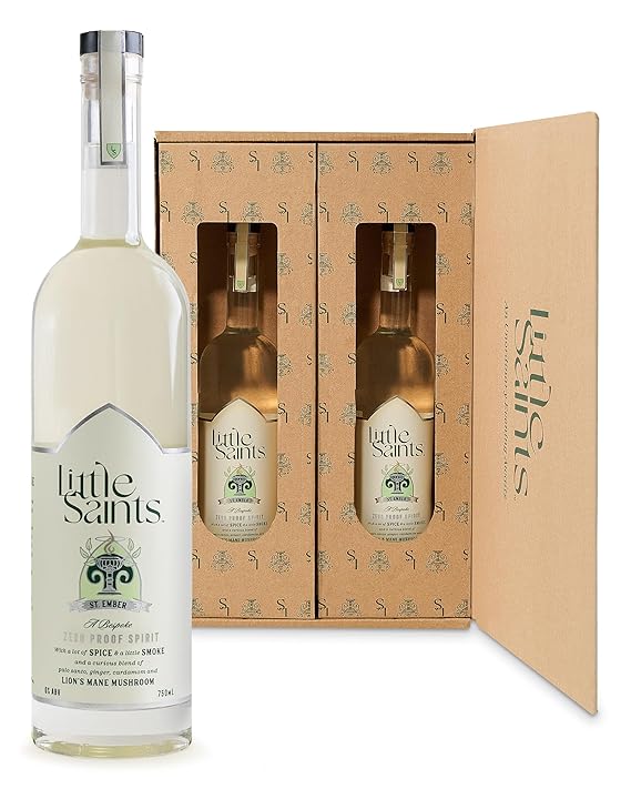 Little Saints St. Ember Non-Alcoholic Spirit (2 Pack) - Mezcal-Inspired NA Alternative - Zero Proof, Sugar Free Cocktail Mixer - Lion's Mane Mushroom & Palo Santo Boost Creativity, Adaptogens, 750 ml