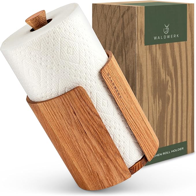 WALDWERK Design Paper Towel Holder Out of Oak Wood - Kitchen Towel Holder for All Standard Kitchen Rolls - Wooden Paper Towel Holder for Countertop - Papertowel Holder for Kitchen