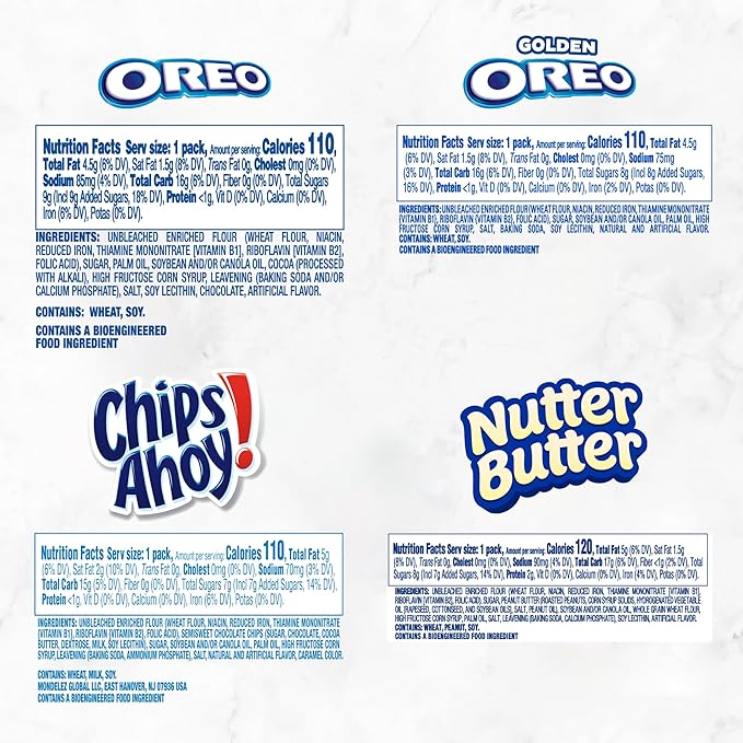 OREO Original, OREO Golden, CHIPS AHOY! & Nutter Butter Cookie Snacks Variety Pack, 56 Snack Packs (2 Cookies Per Pack)
