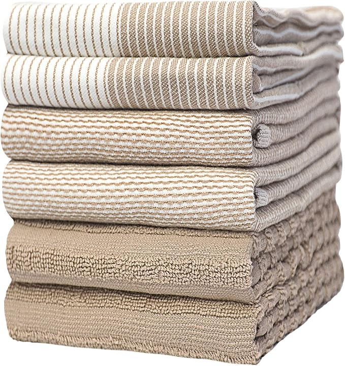 Kitchen Towels 20"x 28" 6 Pack Cotton Flat Terry Tea Towels Set