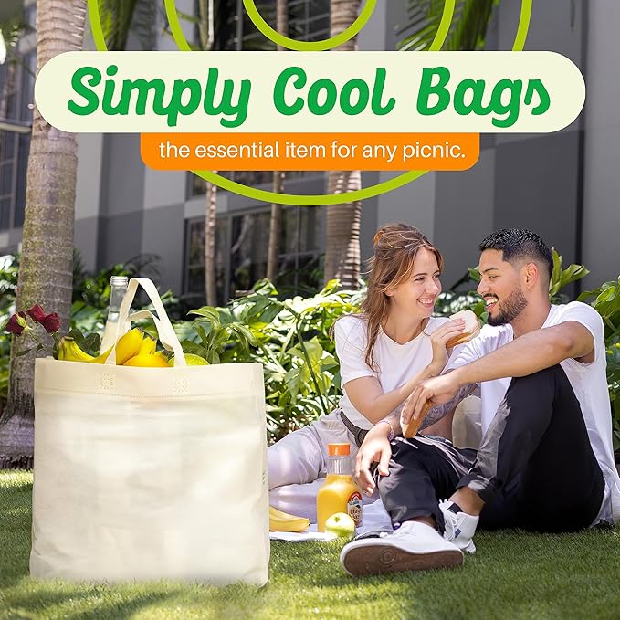 Simply Cool Reusable Grocery Bags Eco-Friendly - Large Reusable Shopping Bags, Heavy Duty Grocery Bags, 14.5"x14"x6.6" Foldable, Tote Bags Bulk (50 Pack, Cream)
