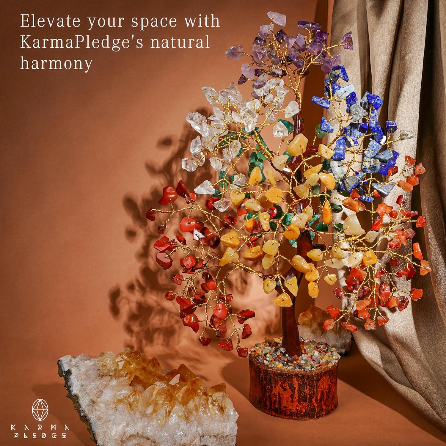 Crystal Tree of Life 7 Chakra Healing Crystals Trees for Home Decor, Office Desk Decor, Boho Decor, Handmade Bonsai Trees for Positive Energy, Money, Good Luck Birthday Gifts for Women, Mom