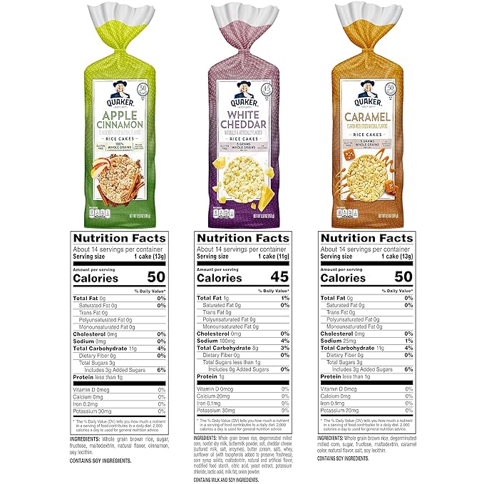 Quaker Large Rice Cakes, Gluten Free, 3 Flavor Variety Pack, 6 Count