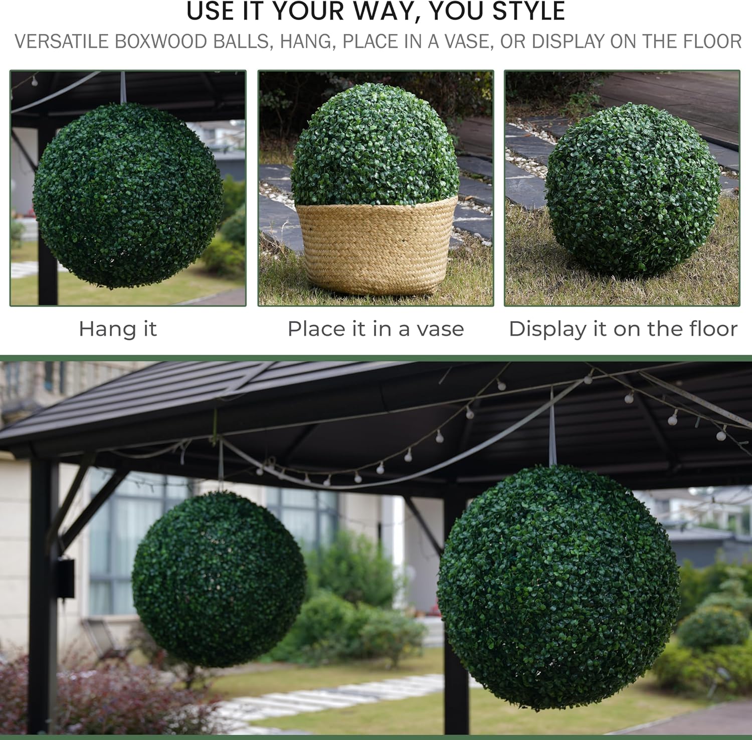 Faux Topiary Boxwood Plant – 2 Pieces 21 Inch Artificial Boxwood Topiary Plant Balls for Indoor & Outdoor Decorations, UV Resistant Decorative Boxwood Garden Spheres (Assembly Required)