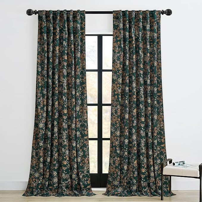 StangH Back Tab Retro Green Curtains Soft Velvet Room Darkening Thermal Insulated Sliding Door Panels Christmas Home Decoration for Backdrops/Bedroom, W52 x L96, 2 Panels