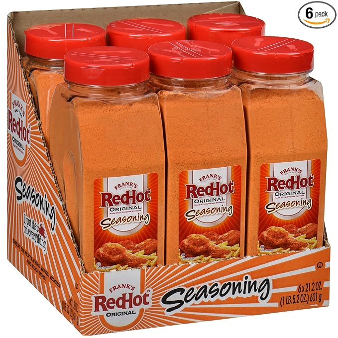 Frank's RedHot Original Seasoning, 21.2 oz (Pack of 6) - Six 21.2 Ounce Containers of Hot Sauce Seasoning Blend of Savory Garlic and Spicy Cayenne Pepper, Perfect for Dry-Rubs
