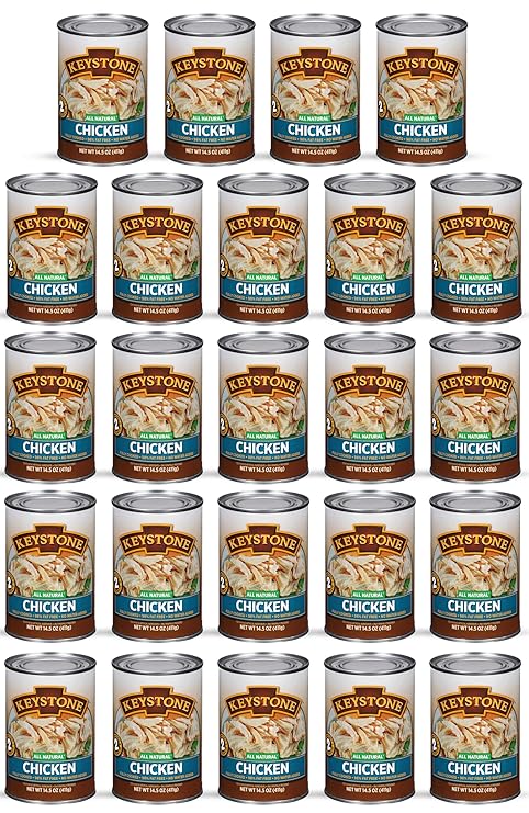 Keystone All Natural Premium Canned Chicken 14.5 Oz Fully Cooked | No Water Added | Ready to Meat | Quick Meals Emergency Survival Food Canned Meat Pack of 24