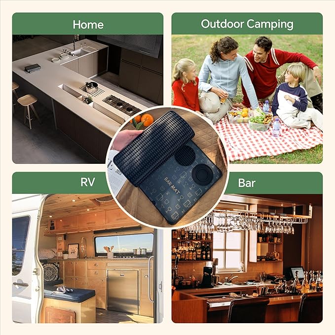 Bar Mat, Bar Accessories, Multifunctional Folding Cocktail Mat with Cutting Board, 18" X 12"(Black) Drying Mats,Bar Mat for Countertop,Bar Decorations for Home, Outdoor Bar Accessories,Travel