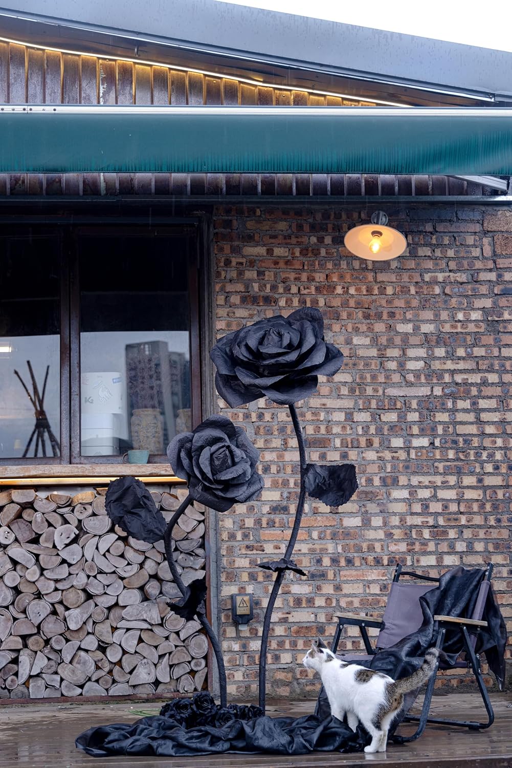 2Pcs Artificial Giant Flowers for Decoration,5ft Black Large Flower Wall backsrop,Paper Flower for Wedding,Garden Party,Home Decor,mall Shop Display