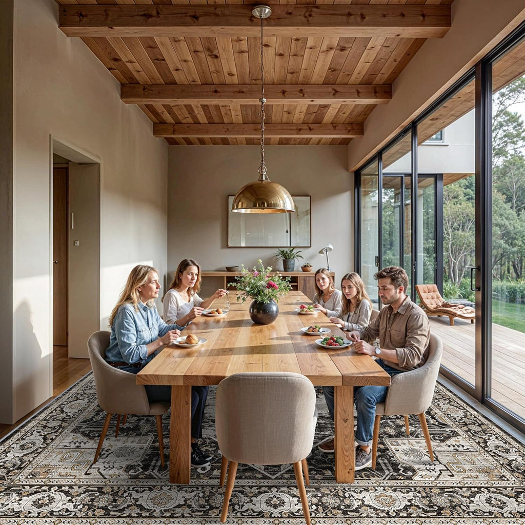 Living Room 12x18 Area Rug - Large Washable Area Rugs with Non Slip Backing Stain Resistant Carpet Indoor Soft Carpets Distressed Decoration Mat for Bedroom Dining Room 12x18 Black