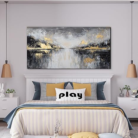 YISXINOAG Canvas Wall Art Modern Abstract Art Wall Decor Black and Gold Wall Decor Canvas Prints Modern Home Decorations Gold Abstract Art on Bathroom, Dining Room Ready to Hang Size 20"X40"