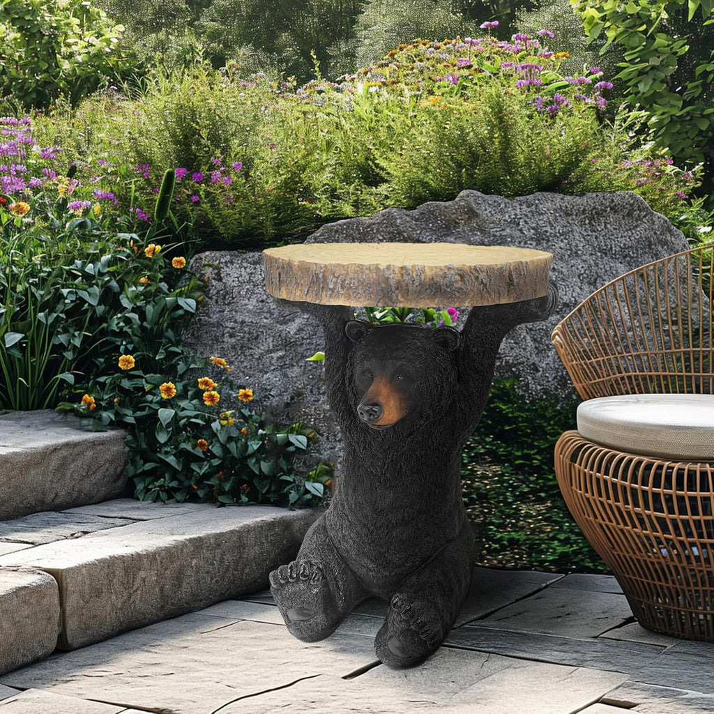 American Black Bear Side Table Pedestal End Table Stool Resin Bear Statue Hand Painted Sculpture Home Office Living Room Decor