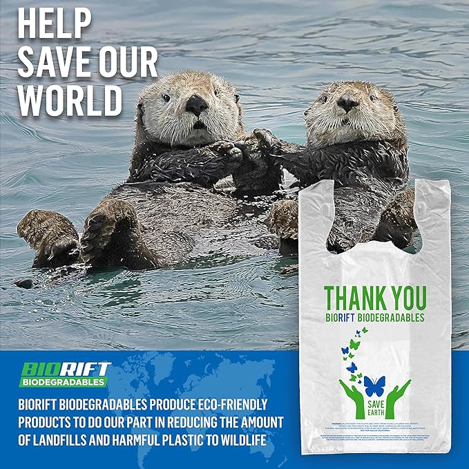 Biodegradable Thank You Bags | 1000 Count - Bulk | Extra Thick, Strong, Recyclable, & Reusable | 100% Biodegradable Shopping Bags, Grocery/Restaurant/Supermarket | 12" x 6.5" x 22" |