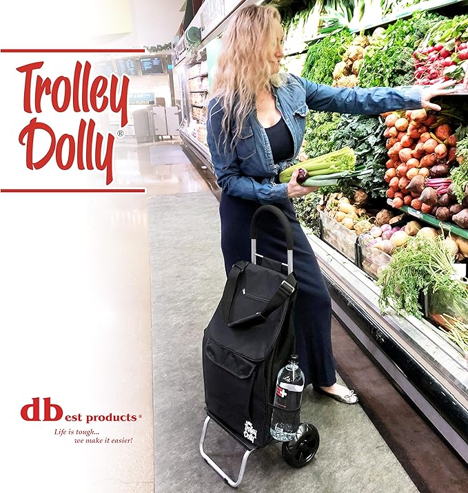 dbest products Trolley Dolly Black Foldable Shopping cart for Groceries with Wheels and Removable Bag and Rolling Personal Handtruck Standard