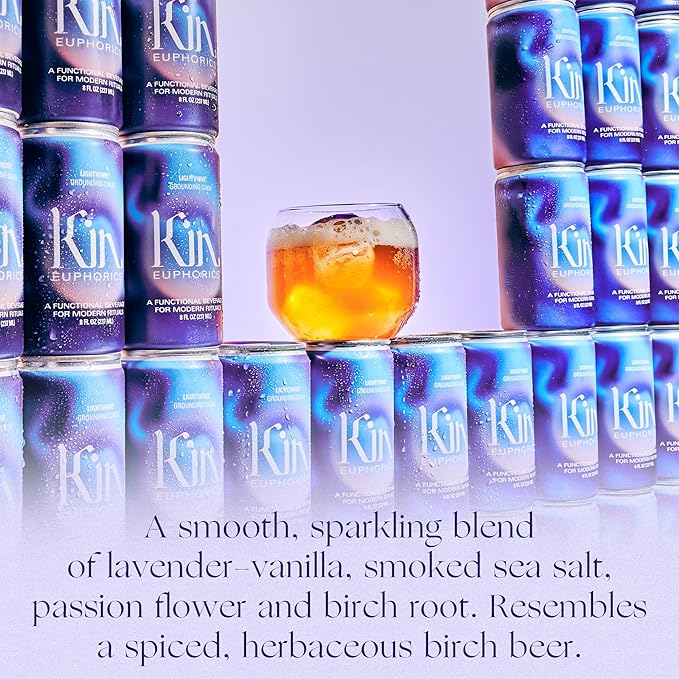 Kin Euphorics Lightwave Non-Alcoholic Functional Beverage | Calm the Mind & Mellow the Mood | Adaptogens, Nootropics, Reishi Mushroom & L-Theanine | 8 Fl Oz (16pk)