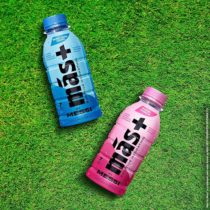 Más+ By Messi 12oz Miami Punch & Berry Copa Crush Multi Pack Sports Drink & Hydration Beverage, Natural Flavors with Vitamins and Electrolytes, No Artificial Sweeteners or Colors, 12-pack