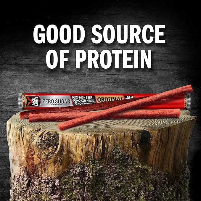 Jack Link's Beef Sticks, Original Zero Sugar - Protein Snack, Meat Stick with 5g of Protein, Meat Snack Sticks Made with 100% Beef, Keto & Paleo Diet Friendly, Individually Wrapped - 0.92 Oz. (20 Count)