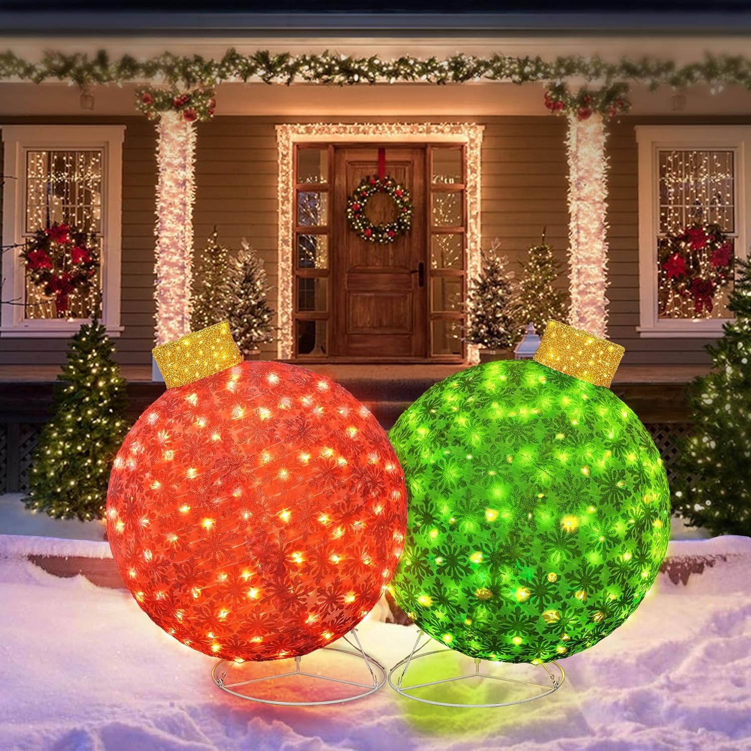 Lamerge Christmas Lanterns Decorations for Home, Indoor Outdoor Holiday Lanter, Warm Lit Farmhouse Lantern for Porch, Yard, Mantle, Party,30.5inch（Red+Green）